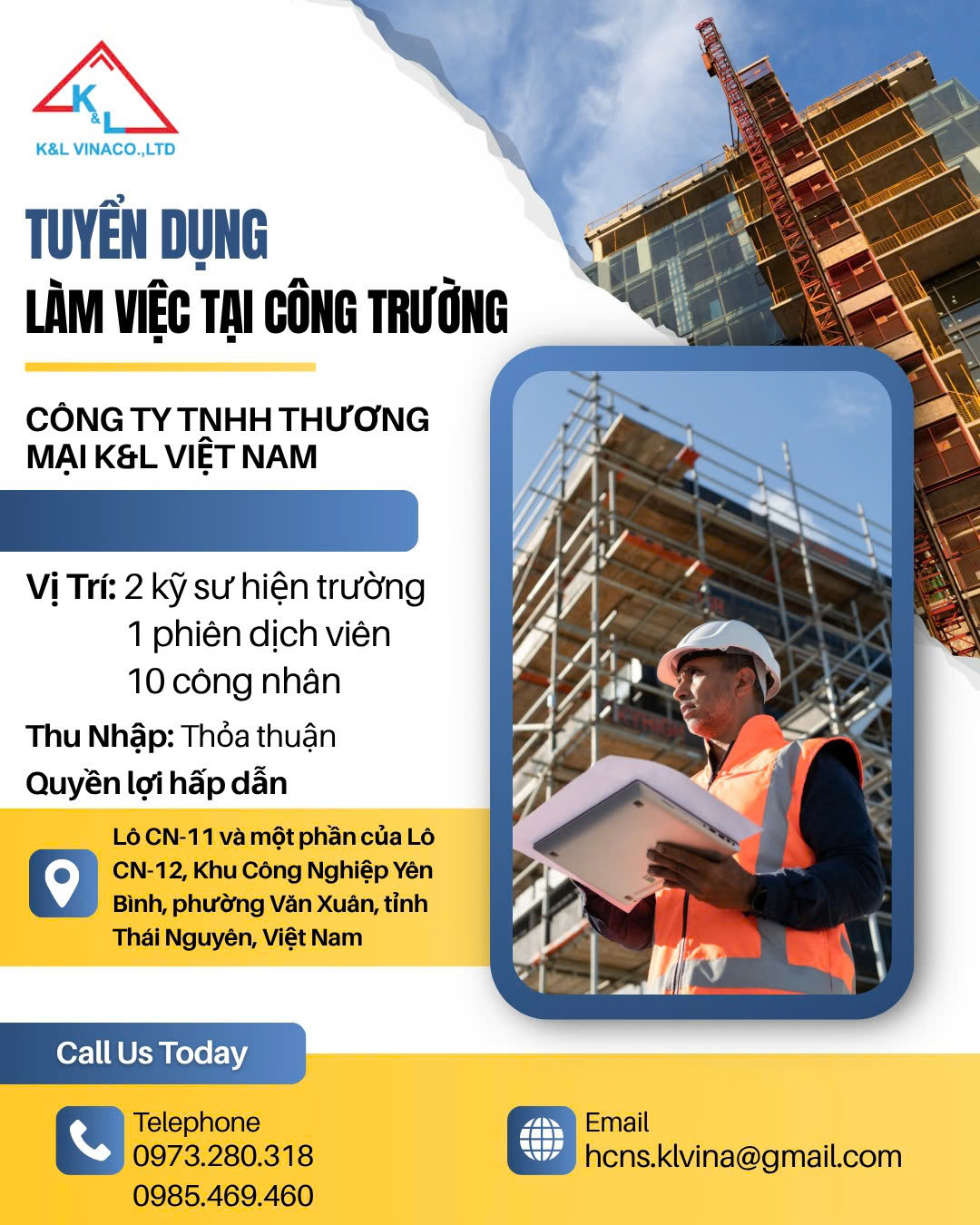 TUYỂN DỤNG: NHÂN VIÊN LÀM VIỆC TẠI DỰ ÁN SAMSUNG- THÁI NGUYÊN